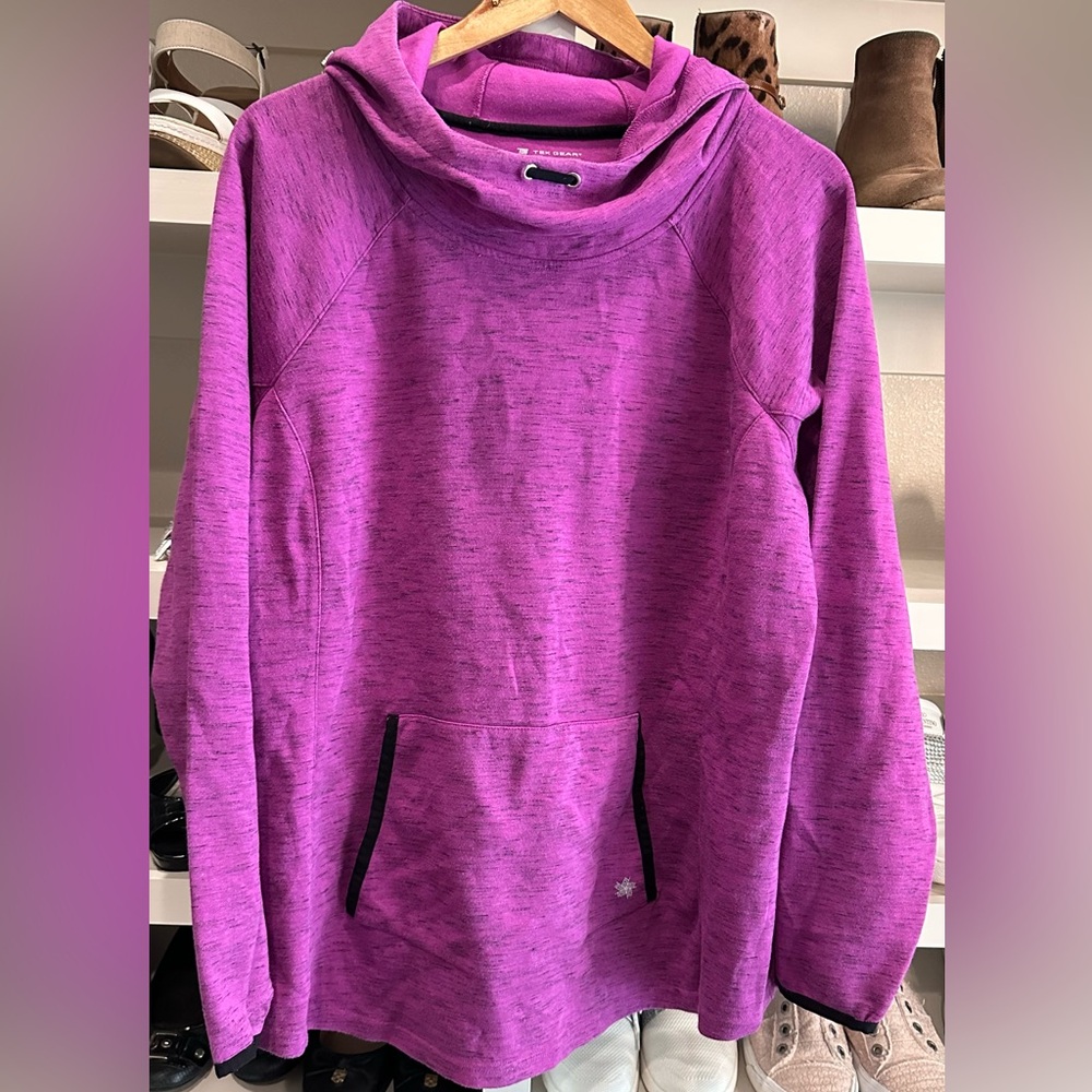Tek Gear Purple & Black Long Sleeve Pullover Knit Hoodie Top Size 2X